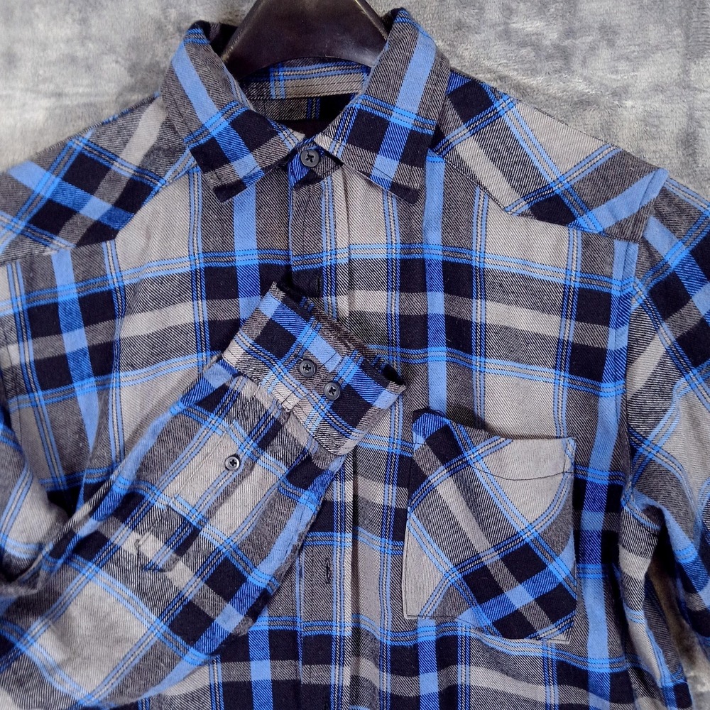Blue Crown Shirt Mens Medium Blue‎ Gray Plaid Flannel Button Front Casual